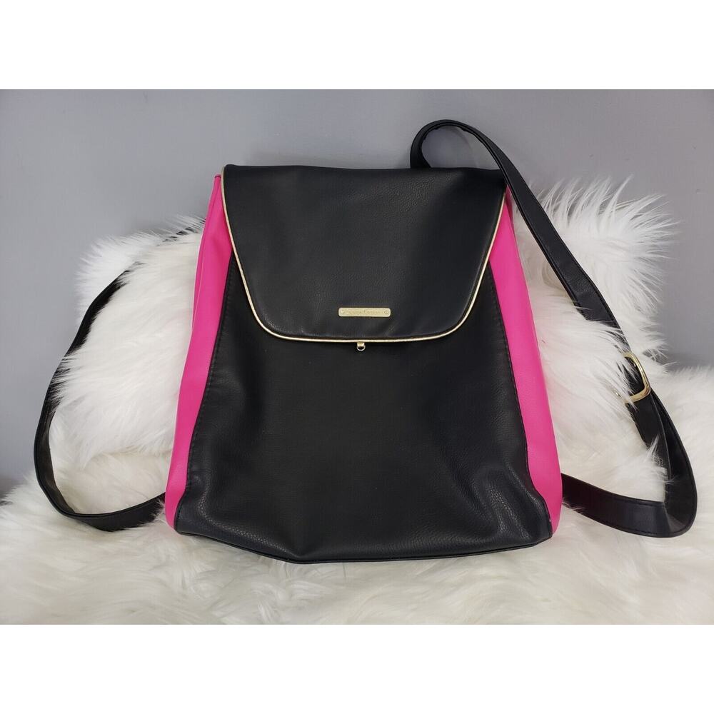 Juicy Couture faux leather Backpack Black hot pink y2k travel purse bag beach